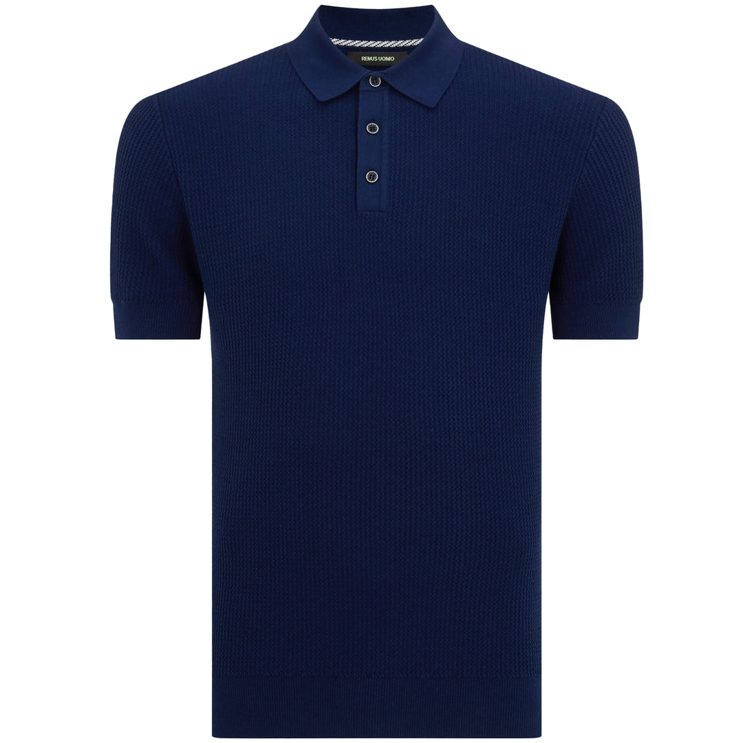 Remus Uomo Slim Fit Knitted Polo - Blue