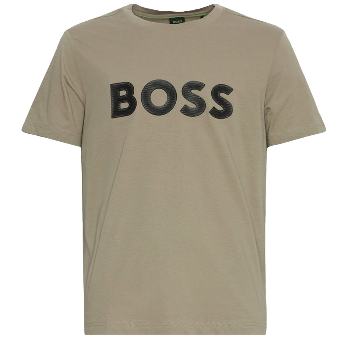 Boss Regular-Fit T-Shirt With Mesh Logo - Khaki