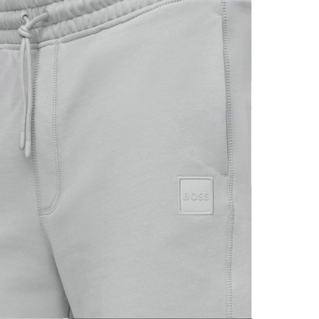 BOSS Drawstring Shorts In French Terry Cotton With Logo Patch Stone Grey