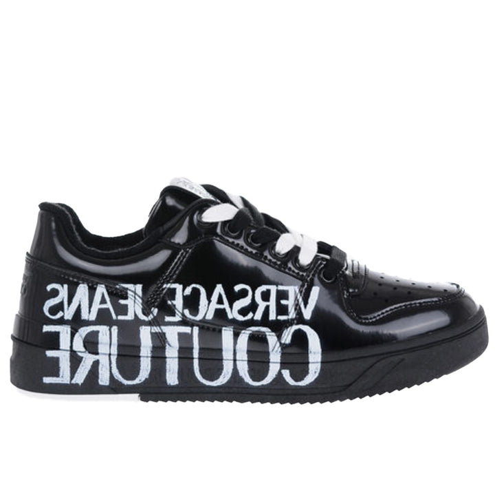 Versace Jeans Couture Polished Leather Starlight Sneakers With Printed Contrasting Logo - Black