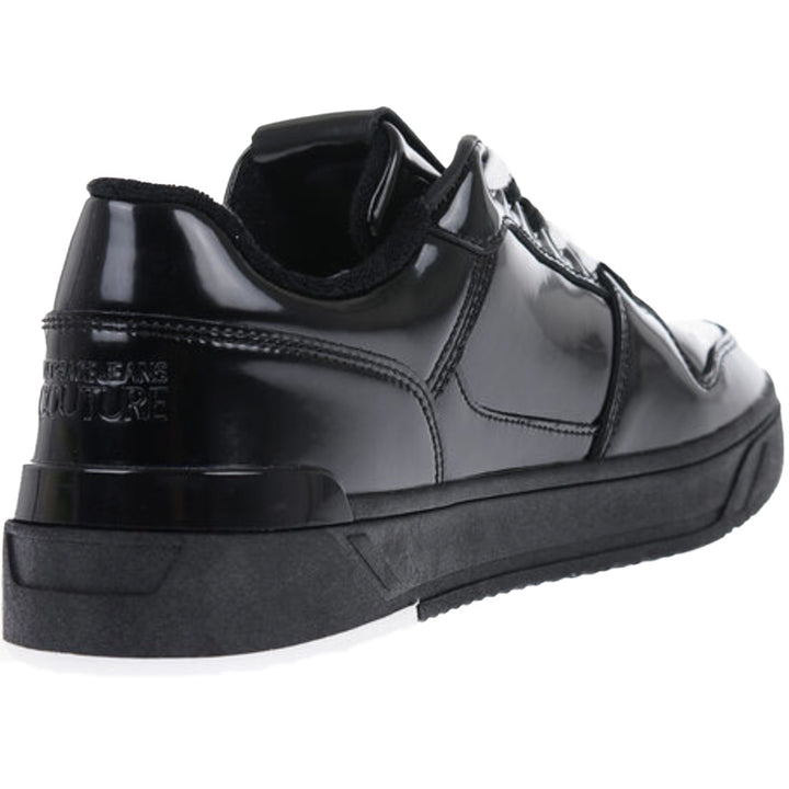 Versace Jeans Couture Polished Leather Starlight Sneakers With Printed Contrasting Logo - Black