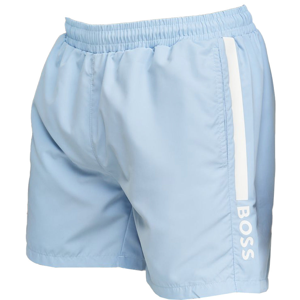 Boss Fully Lined Swim Shorts With Logo Print - Sky Blue