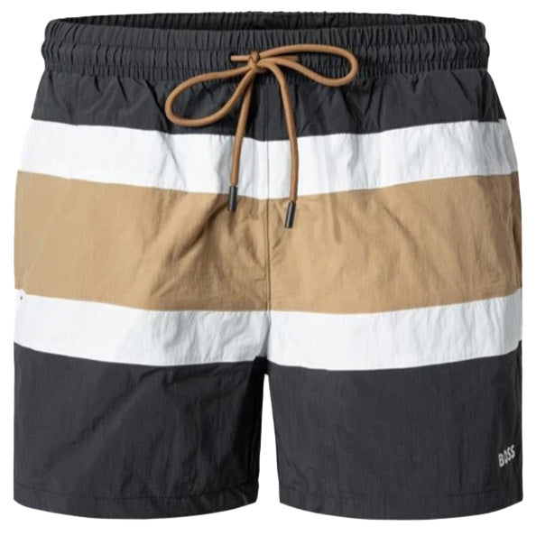 Boss Fully Lined Swim Shorts With Colour-Blocking - Black/Beige