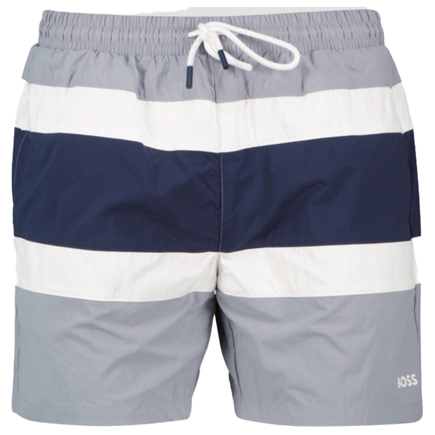 Boss Fully Lined Swim Shorts With Colour-Blocking - Grey