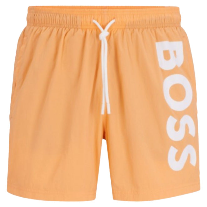 Boss Vertical-Logo-Print Swim Shorts - Orange