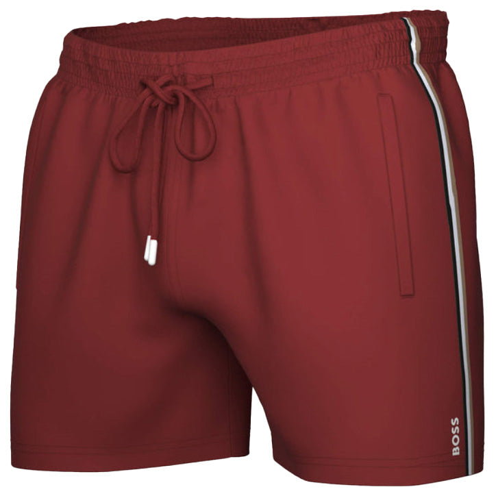 Boss Icon Signature Stripe And Logo Swimshorts - Red