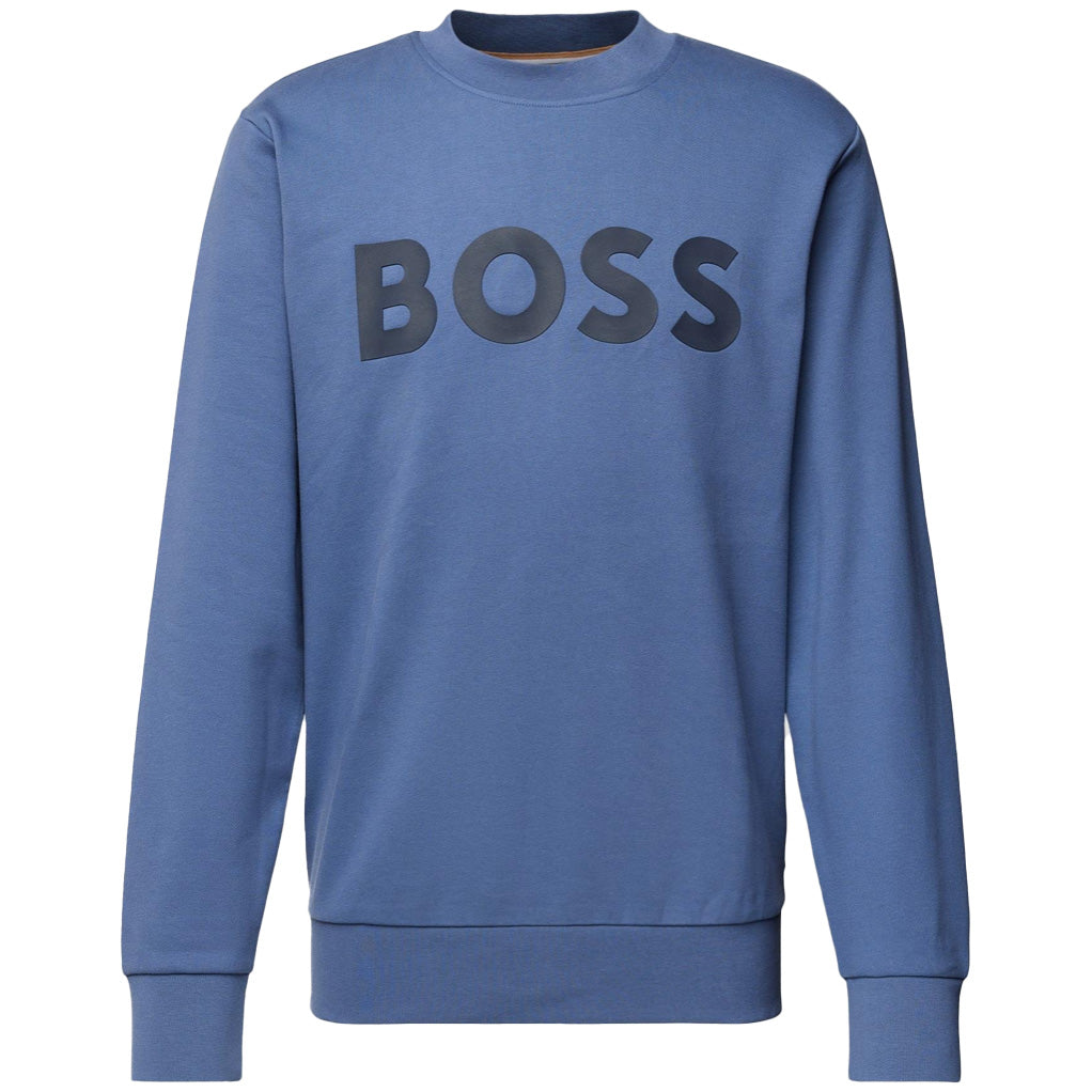 Boss Flocked-Logo Cotton Sweatshirt - Dark Blue