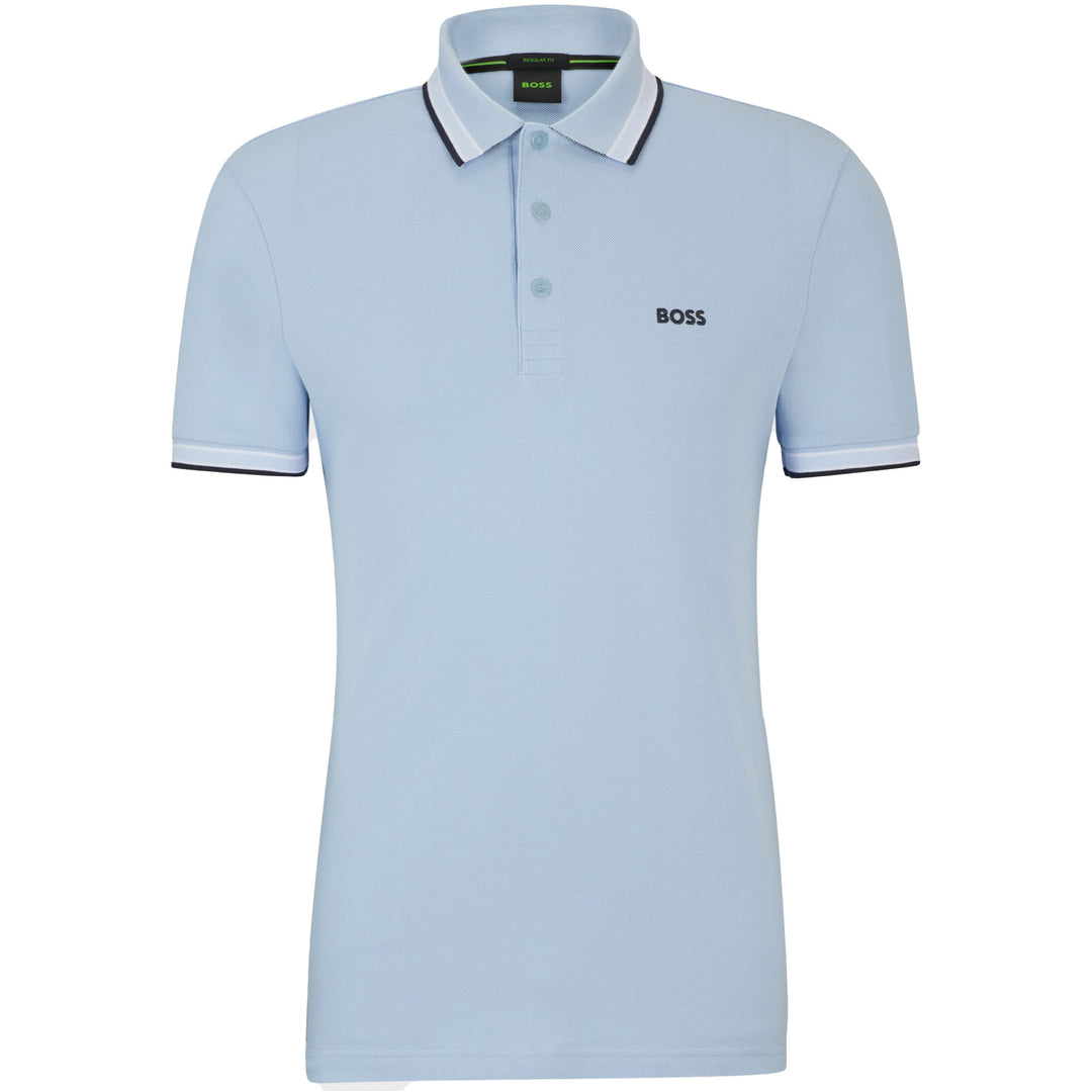Boss Cotton-Piqué Polo Shirt With Contrast Logo - Sky Blue