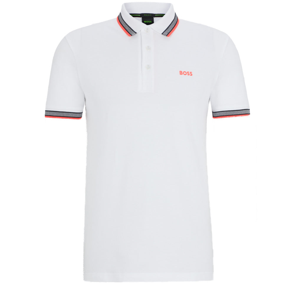 Boss Cotton-Piqué Polo Shirt With Contrast Logo - White