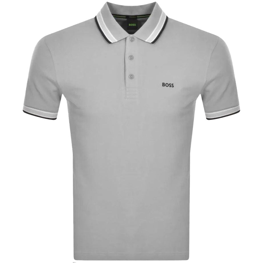 Boss Cotton-Piqué Polo Shirt With Contrast Logo - Grey