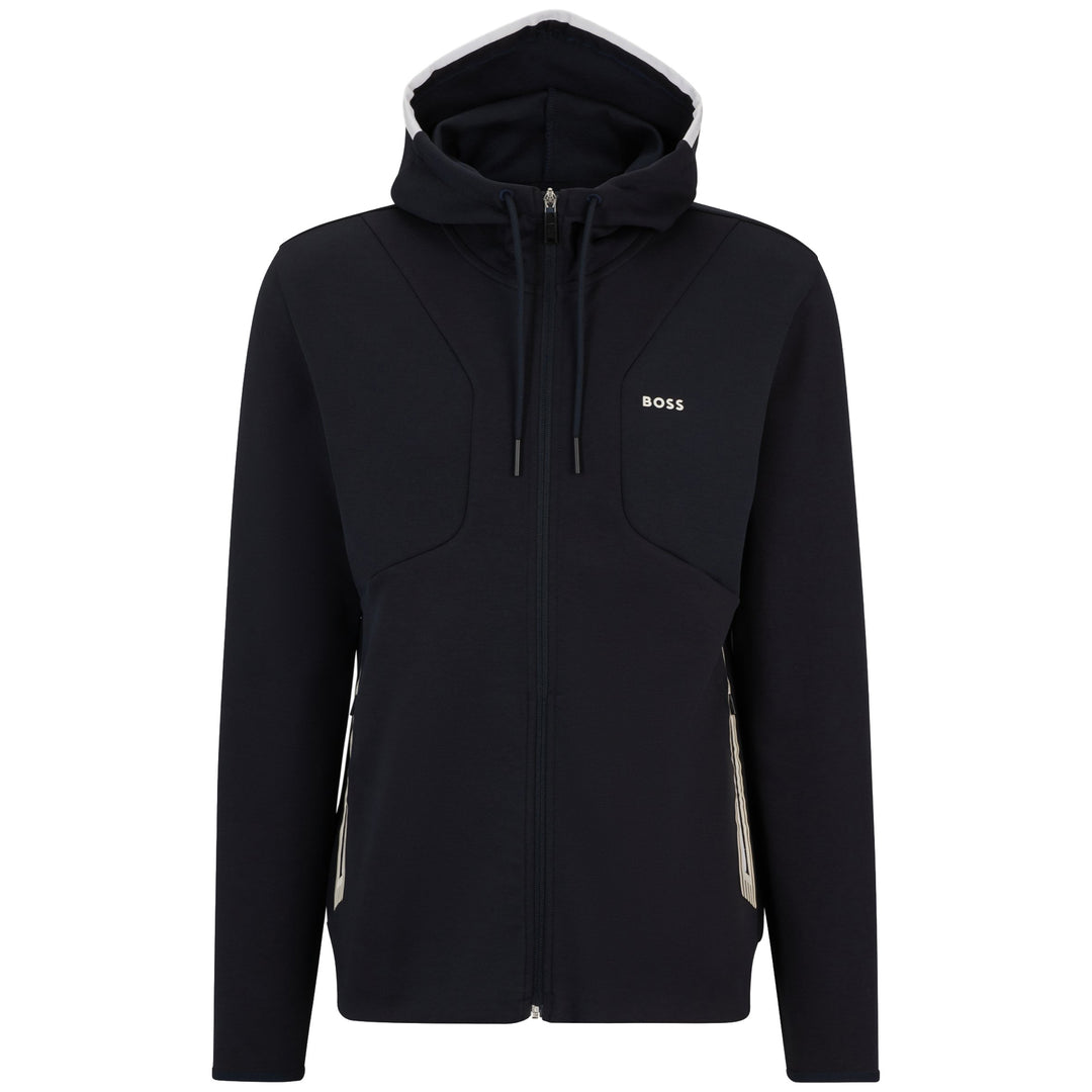 Boss Cotton-Blend Zip-Up Hoodie With Hd Logo Print - Navy