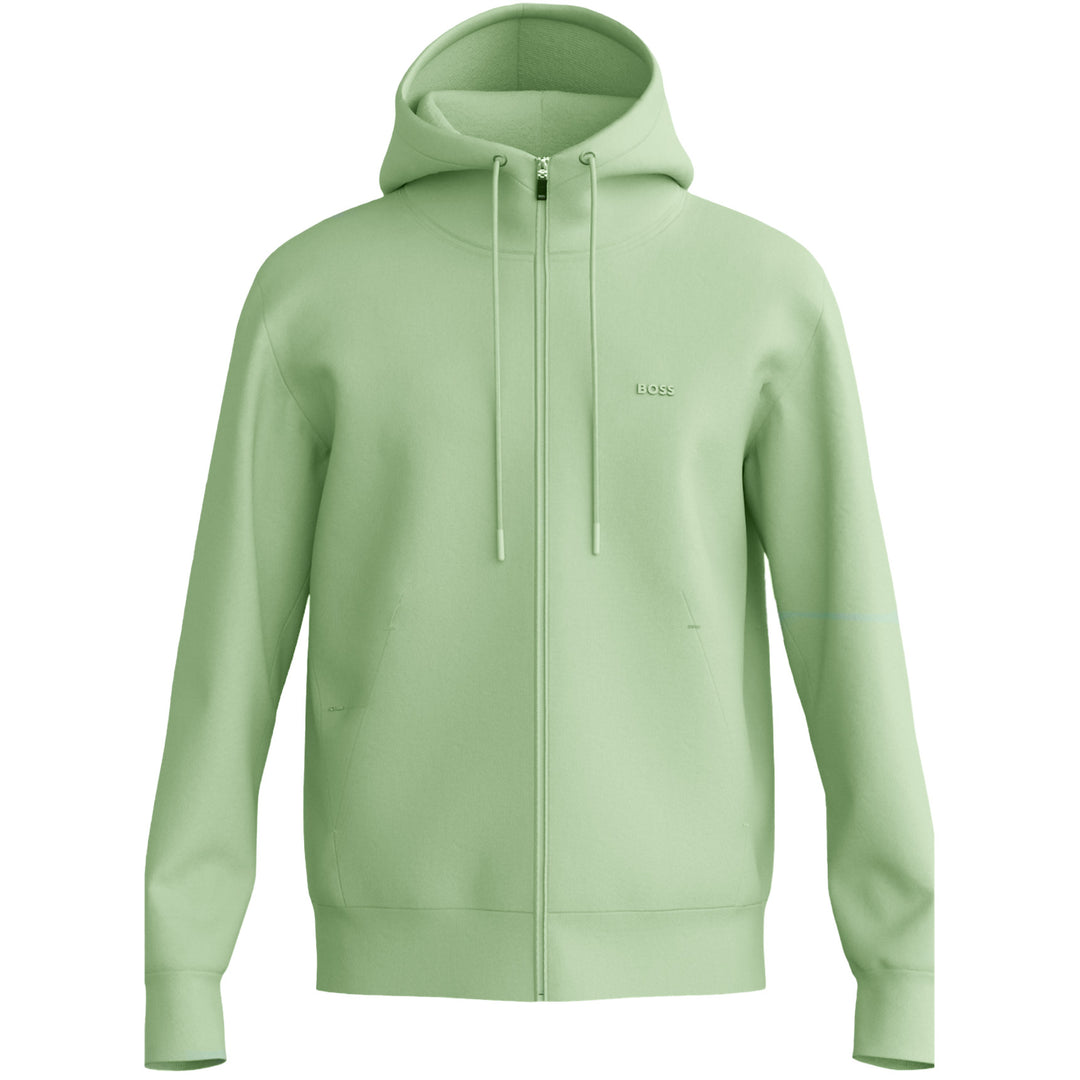 Boss Stretch-Cotton Zip-Up Hoodie With Logo Print - Mint