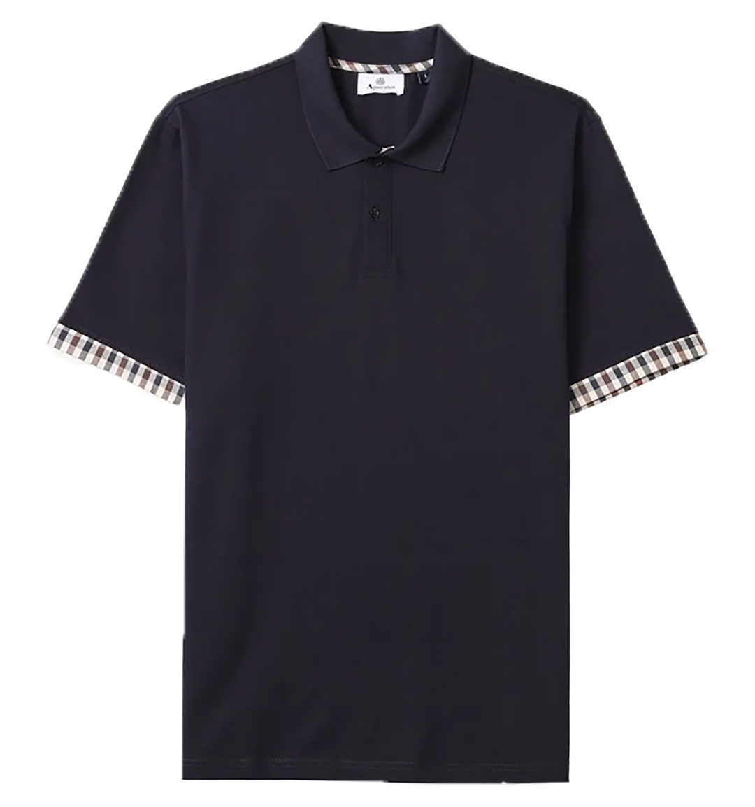 Aquascutum Check Collar Polo - NAVY