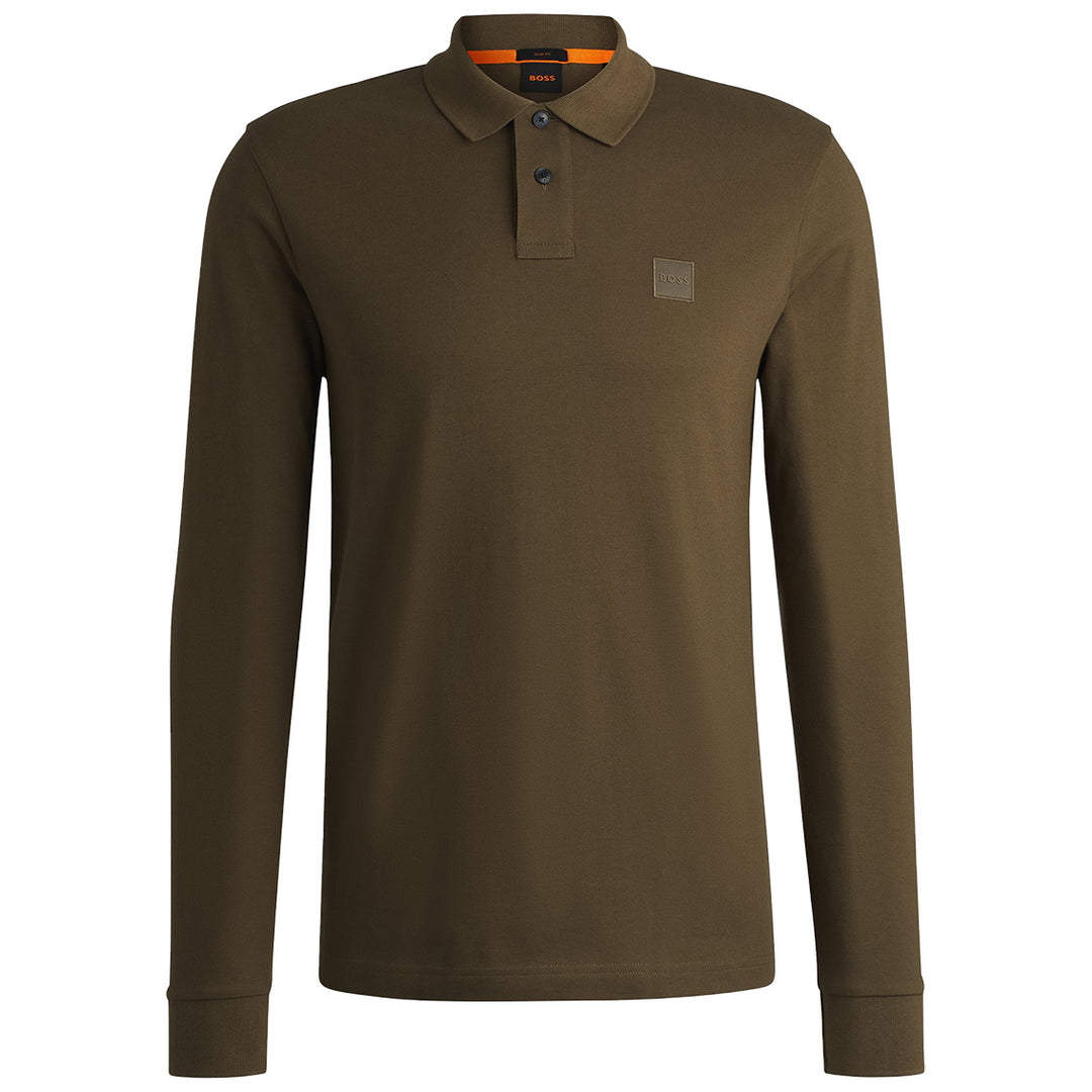 Boss Slim-Fit Long Sleeve Polo Shirt - Khaki