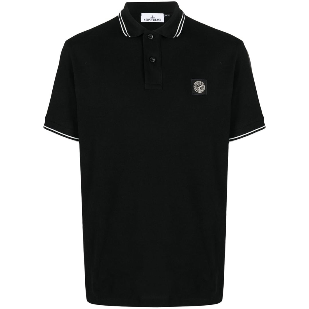 Stone Island Compass-patch piqué polo shirt Black