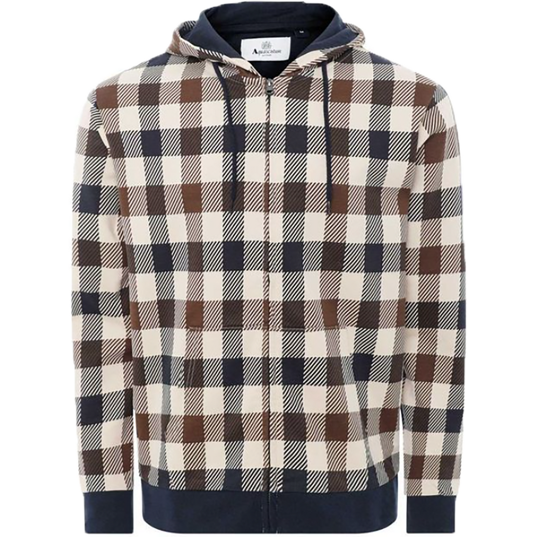 Aquascutum Big Check Zip Up Hoodie - Navy