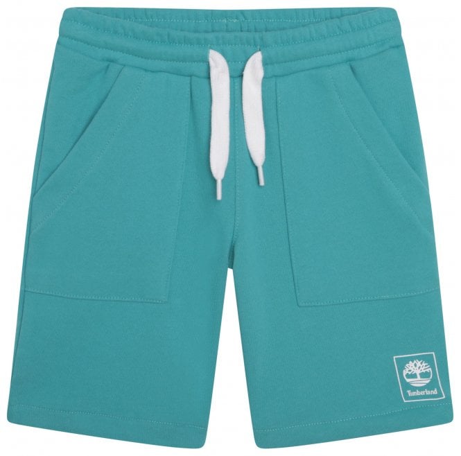 Timberland Kids Logo Print Fleece Shorts Teal
