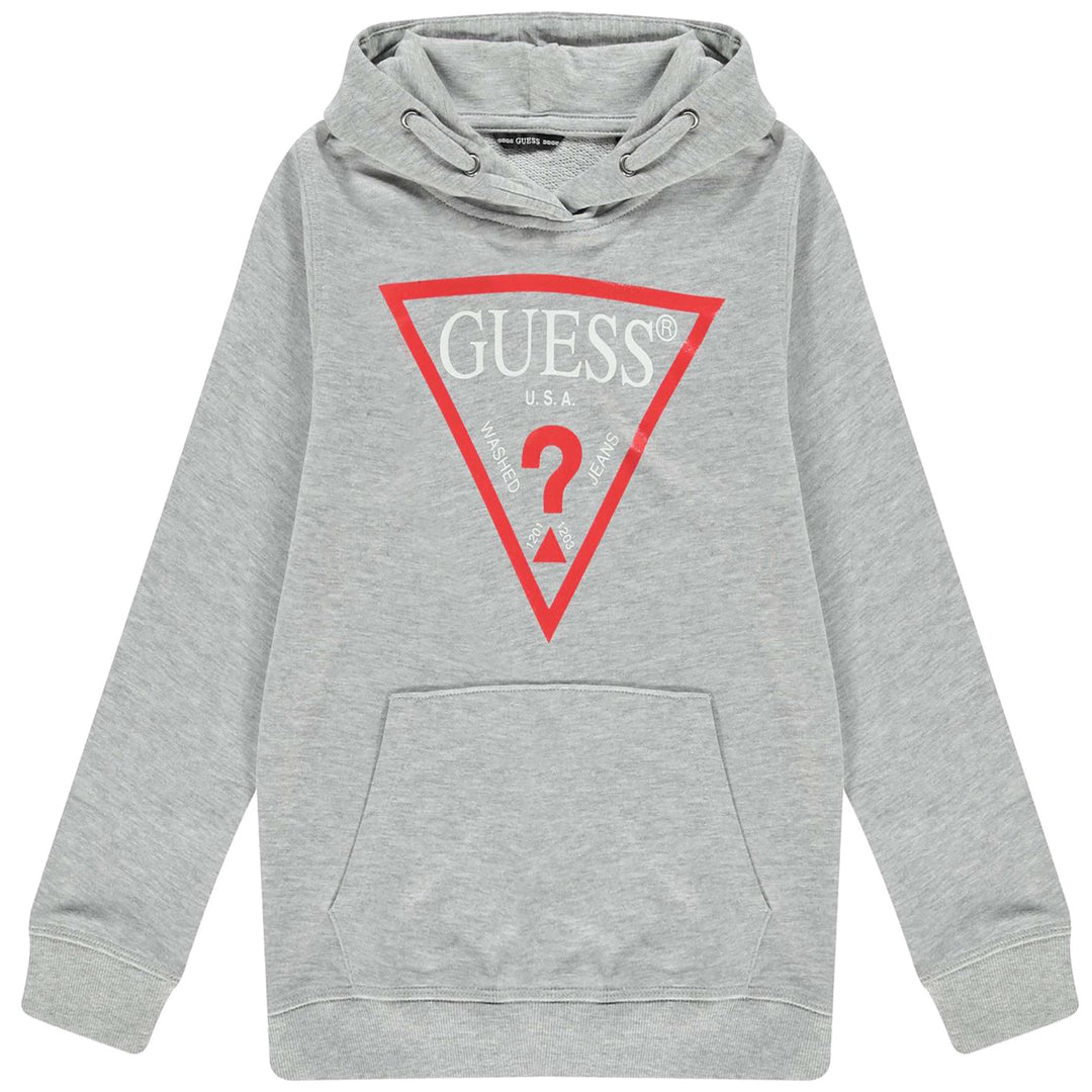 GUESS KIDS-BOYS TRIANGLE LOGO FLEECE HOODIE GREY