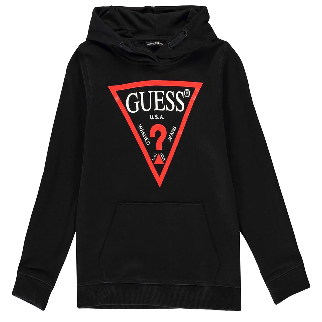 GUESS KIDS-BOYS TRIANGLE LOGO FLEECE HOODIE BLACK