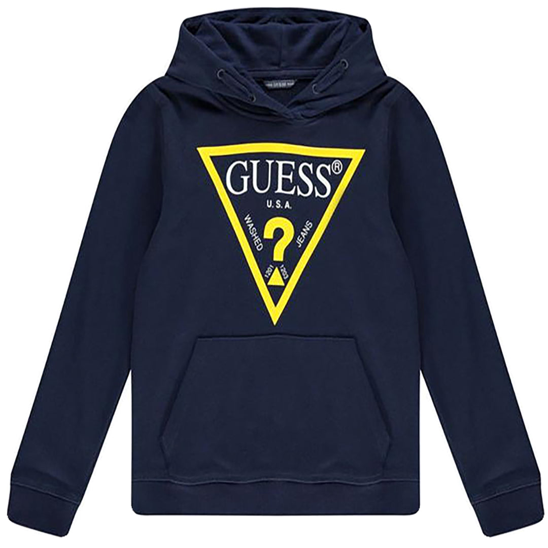 GUESS KIDS-BOYS TRIANGLE LOGO FLEECE HOODIE NAVY