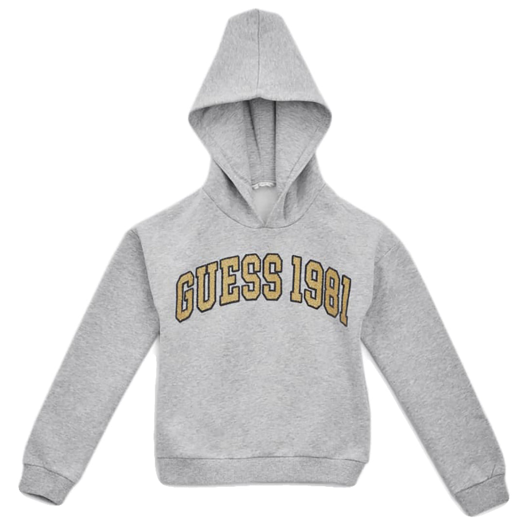 GUESS KIDS-GIRLS SPARKLING DIAMANTES LOGO HOODIE GREY