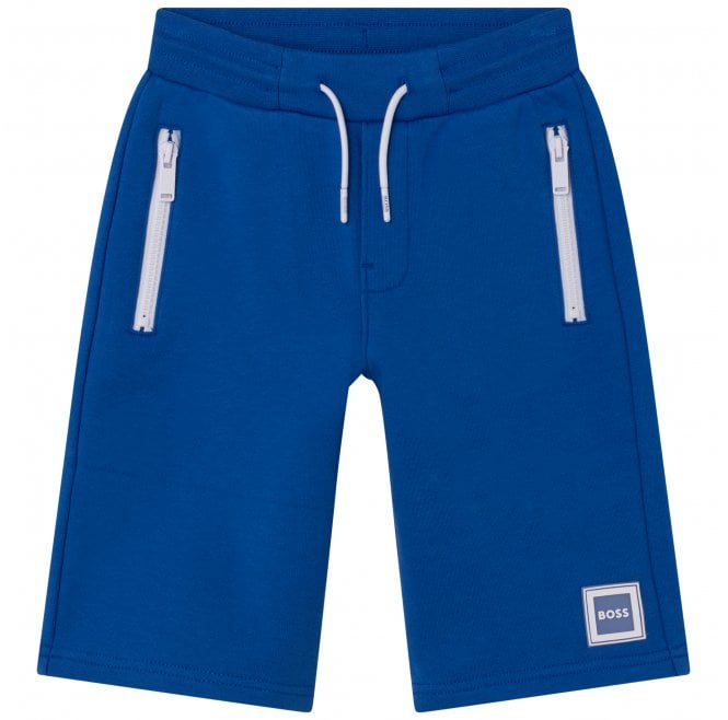 Hugo Boss Kids Fleece Logo Print Shorts Blue