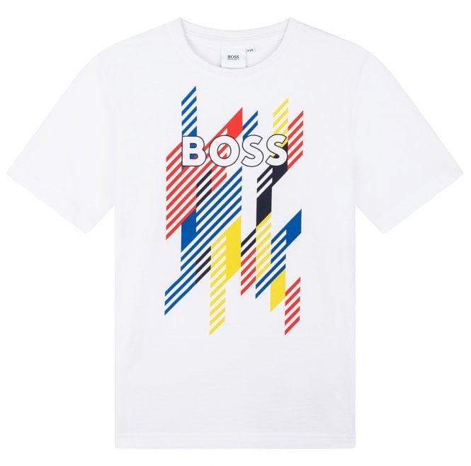 Hugo Boss Kids Multicolour Logo Print T-shirt White
