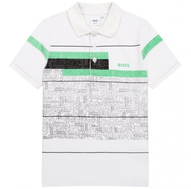 Hugo Boss Kids Pattern Logo Print Polo Shirt White