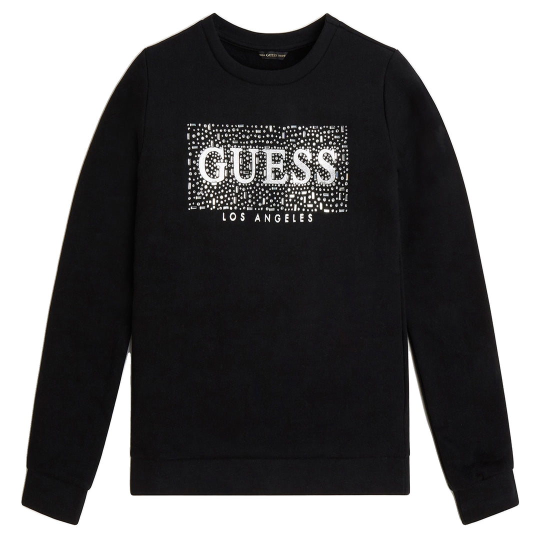GUESS KIDS-GIRLS SPARKLING DIAMANTES LOGO SWEATSHIRT BLACK