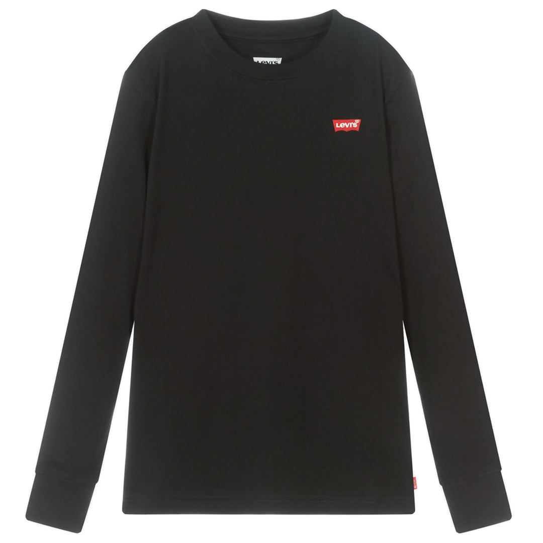 LEVI'S KIDS-BOYS EMBROIDERED LOGO PRINT LONG SLEEVE T-SHIRT BLACK