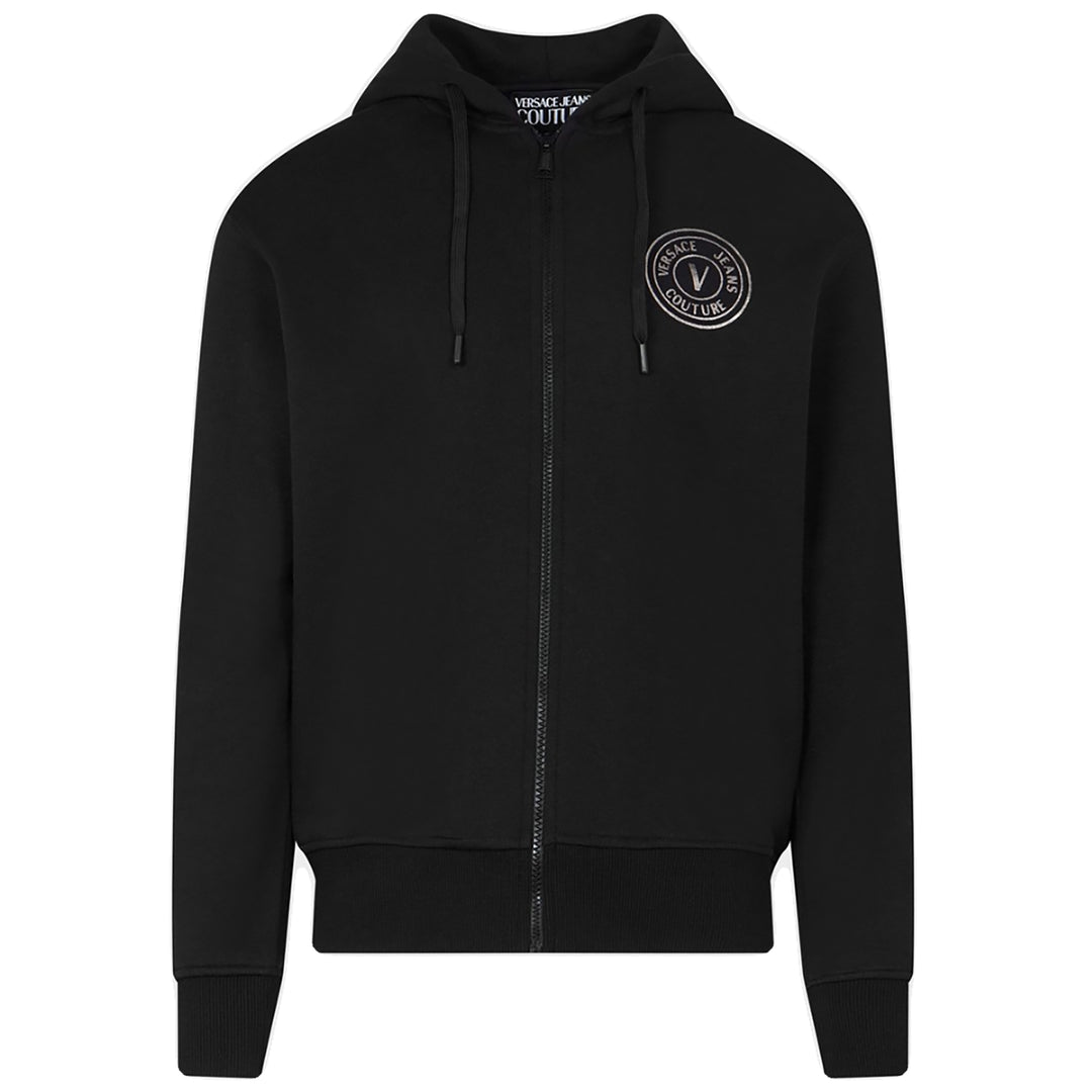 VERSACE JEANS COUTURE V-EMBLEM LOGO ZIP-UP HOODIE BLACK