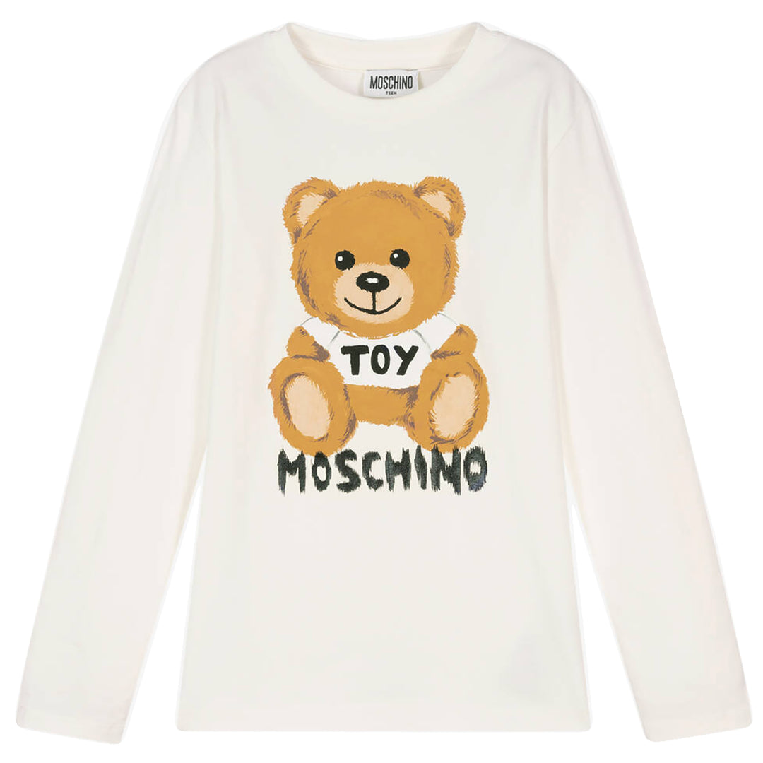 MOSCHINO KID-TEEN TEDDY BEAR LONG SLEEVE T-SHIRT WHITE