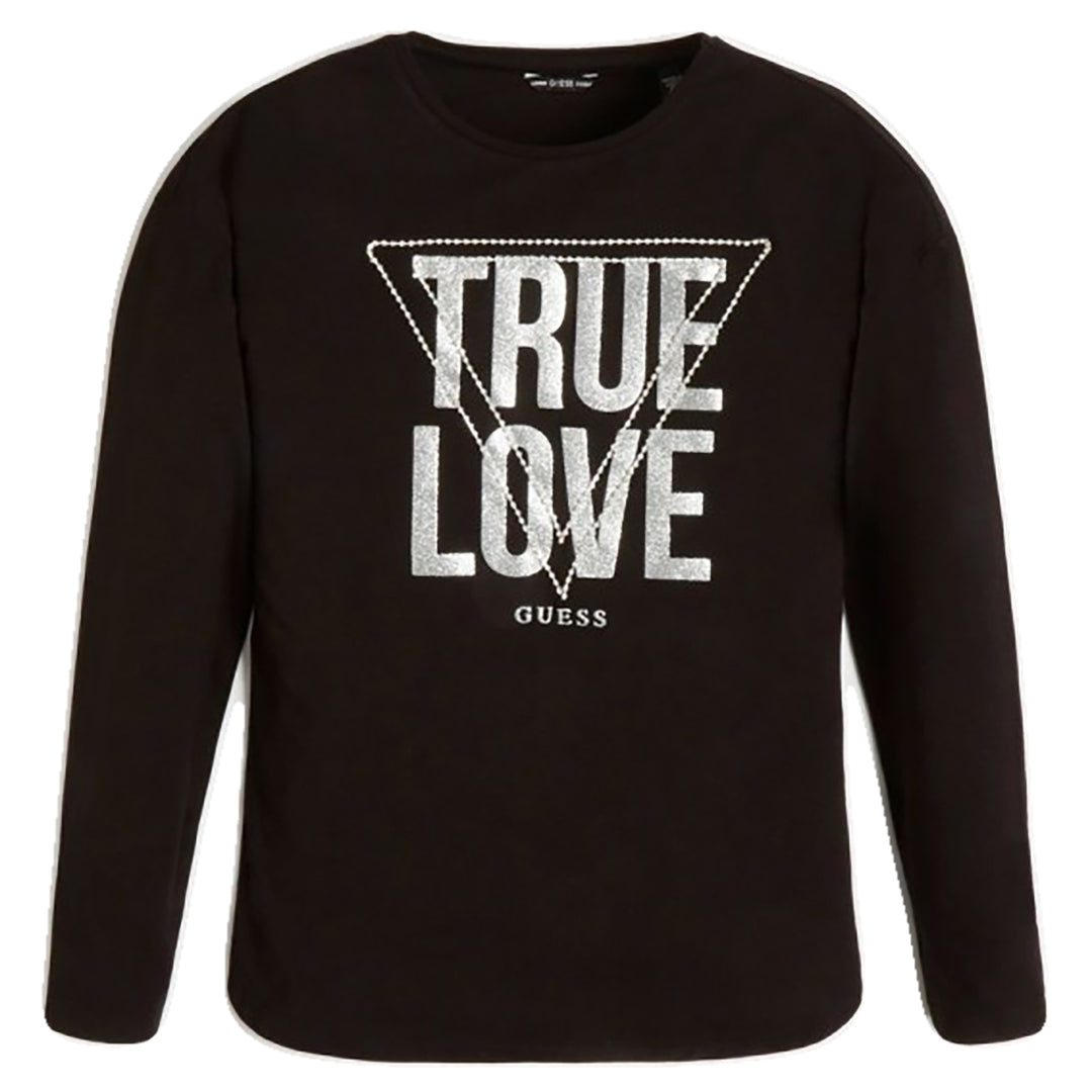 GUESS KIDS-GIRLS SPARKLING DIAMANTES LOGO LONG SLEEVE T-SHIRT BLACK