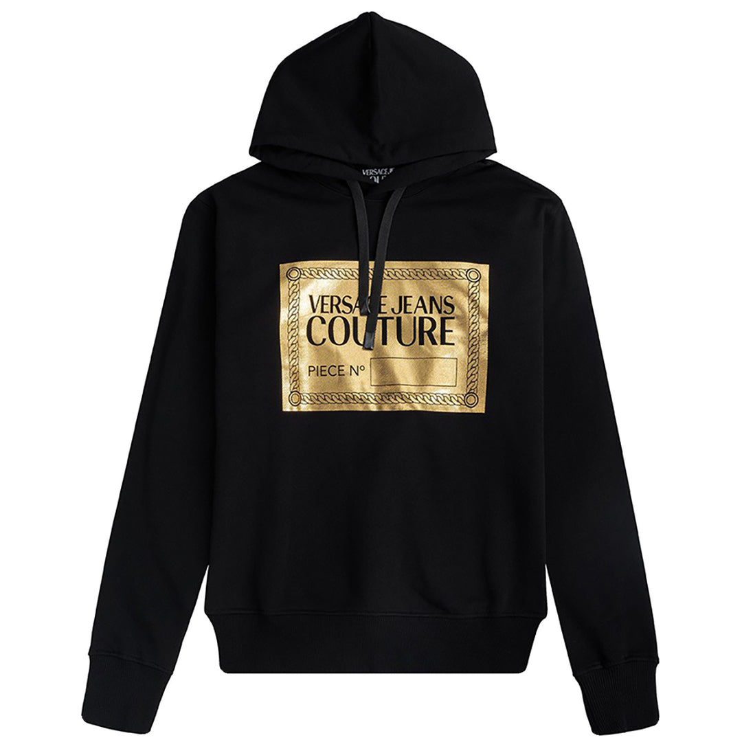 VERSACE JEANS COUTURE FOIL NUMBER PIECE LOGO HOODIE BLACK & GOLD