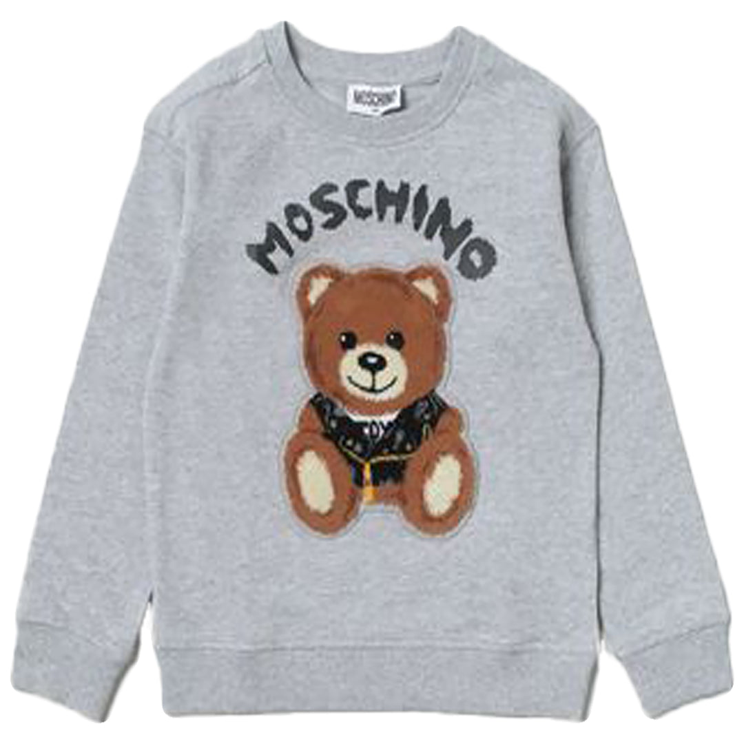 MOSCHINO KID-TEEN BIKER TEDDY BEAR SWEATSHIRT GREY