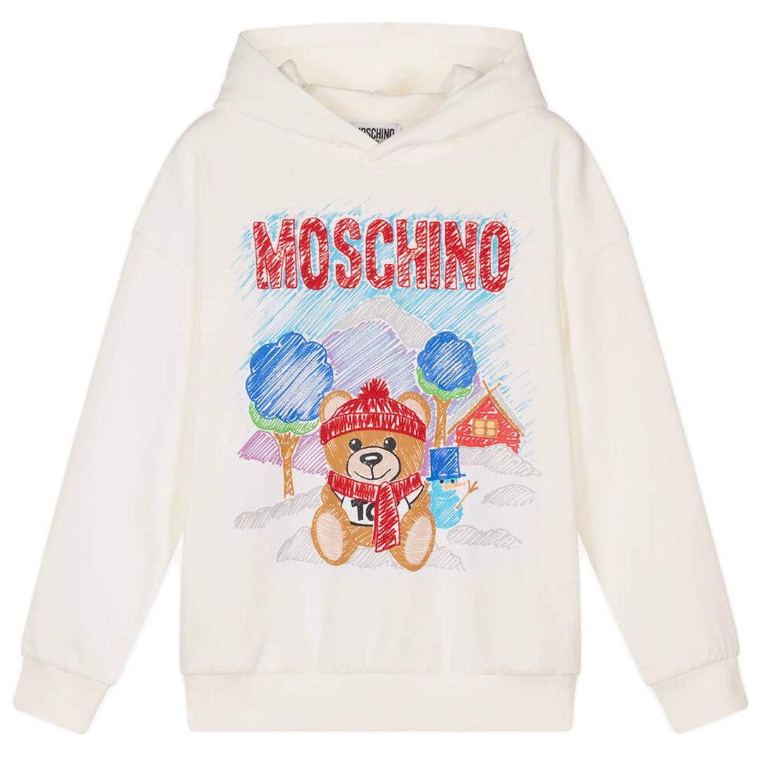 MOSCHINO KID-TEEN BRUSHSTROKE TEDDY BEAR HOODIE WHITE