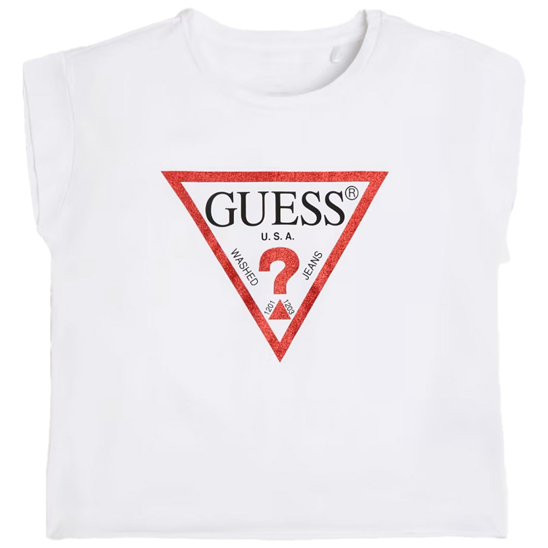 GUESS KIDS-GIRLS FOIL TRIANGLE PRINT LOGO T-SHIRT WHITE