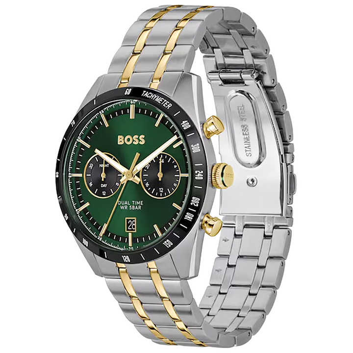 BOSS TOURMASTER Dual-Time (41mm) Green Dial / Two-Tone Stainless Steel Bracelet