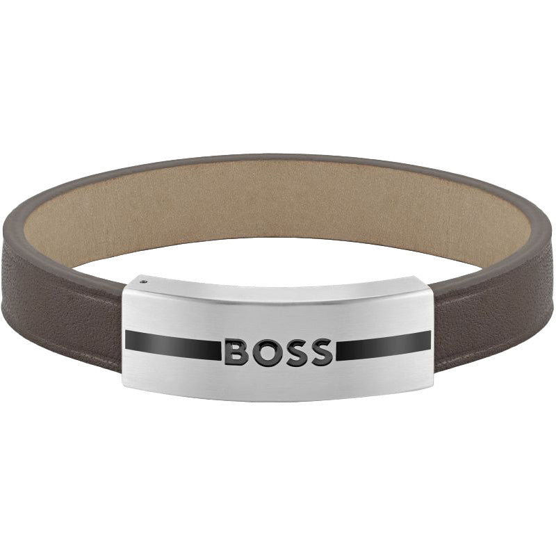 BOSS Luke Stainless Steel Brown Leather Bracelet