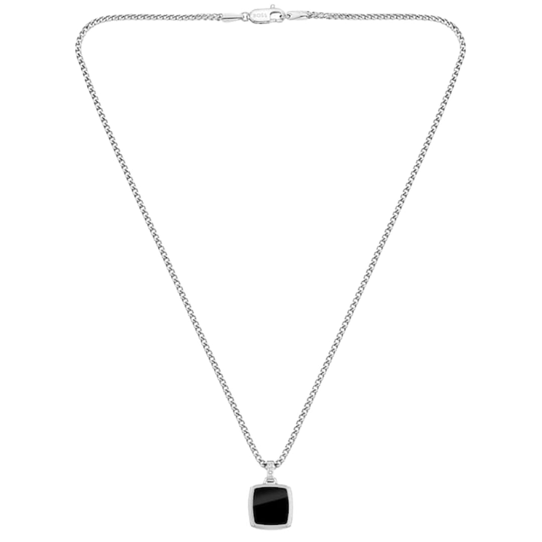 BOSS Stainless Steel Necklace With A Black Onyx Pendant