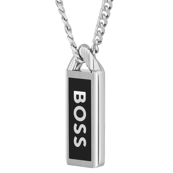 BOSS Kassy Stainless Steel & Black Enamel Pendant