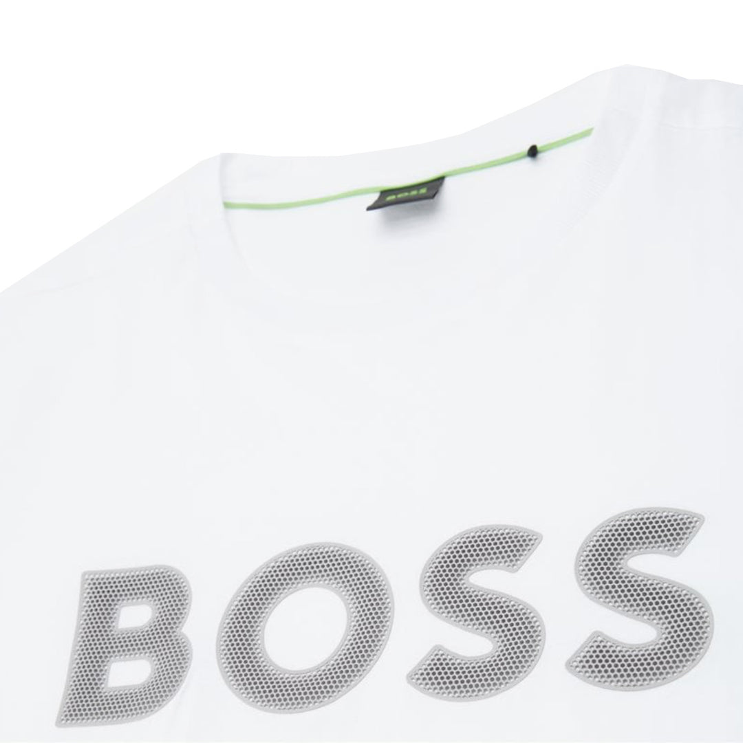 Boss Regular-Fit T-Shirt With Mesh Logo - White