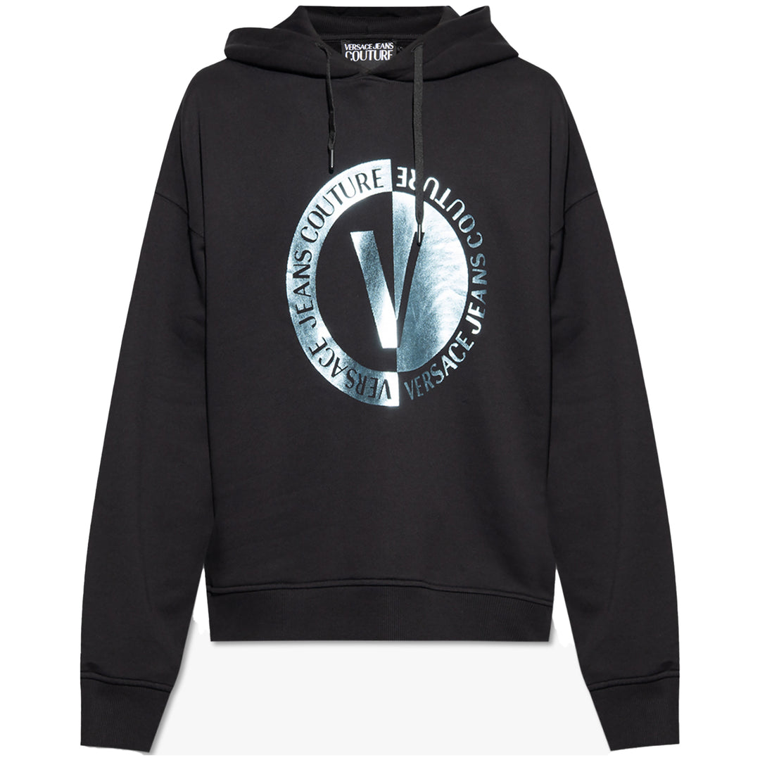 Versace Jeans Couture V Logo Printed Hooded Sweatshirt Black