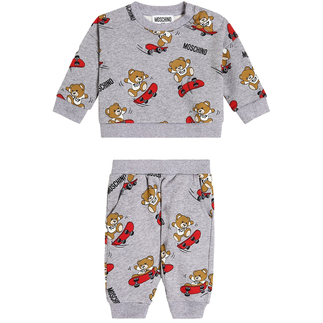 Moschino Kids Logo-Print Cotton Tracksuit Set Grey