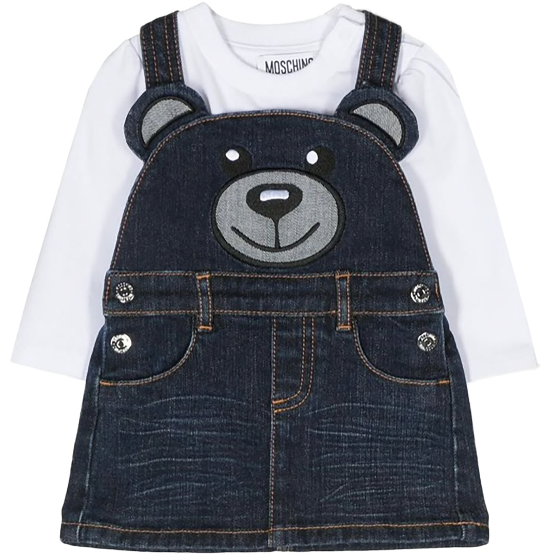 Moschino Kids Denim Dress Dungaree White