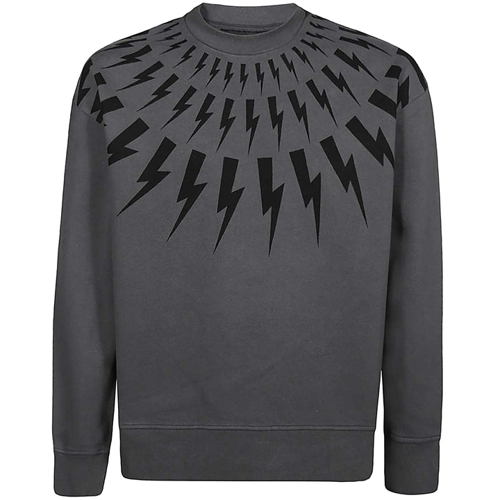 Neil Barrett Thunderbolt-Print Cotton Sweatshirt Grey