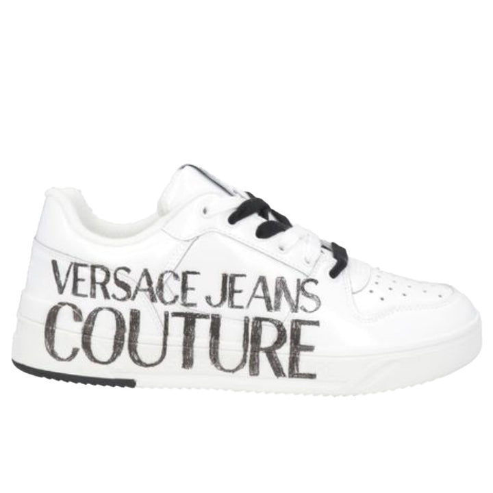 Versace Jeans Couture Polished Leather Starlight Sneakers With Printed Contrasting Logo - White