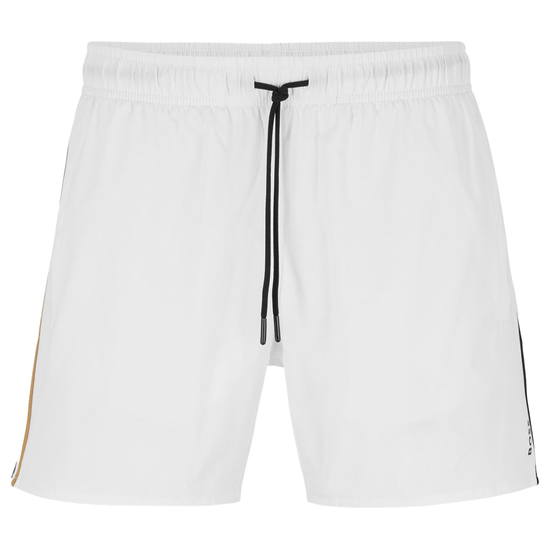 Boss Icon Signature Stripe And Logo Swimshorts - White