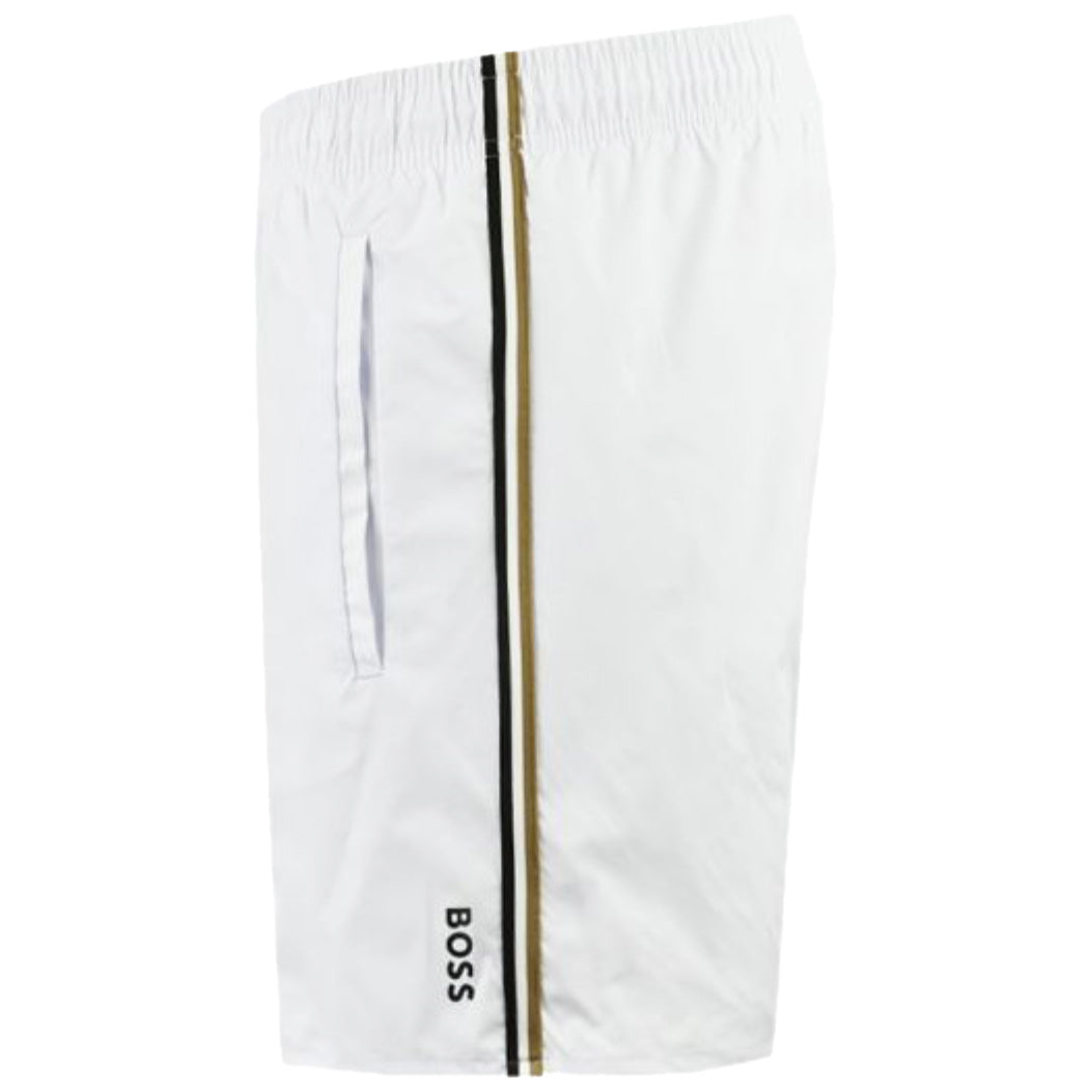 Boss Icon Signature Stripe And Logo Swimshorts - White