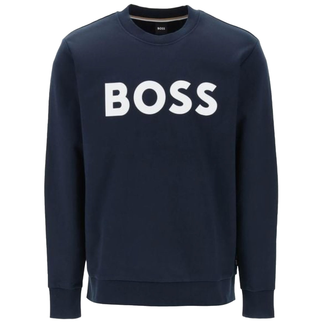 Boss Flocked-Logo Cotton Sweatshirt - Navy